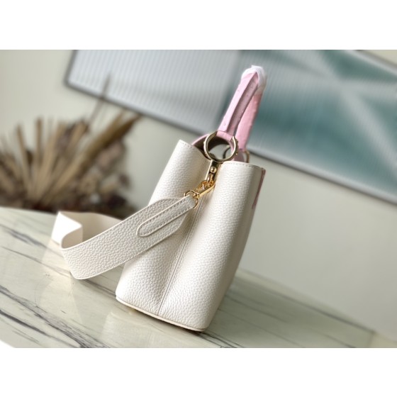 𝐋𝐎𝐔𝐈𝐒𝐕𝐔𝐈𝐓𝐓𝐎𝐍 N83103 Milk Shake White Mix Powder Ostrich Pattern Capuchines Handbag